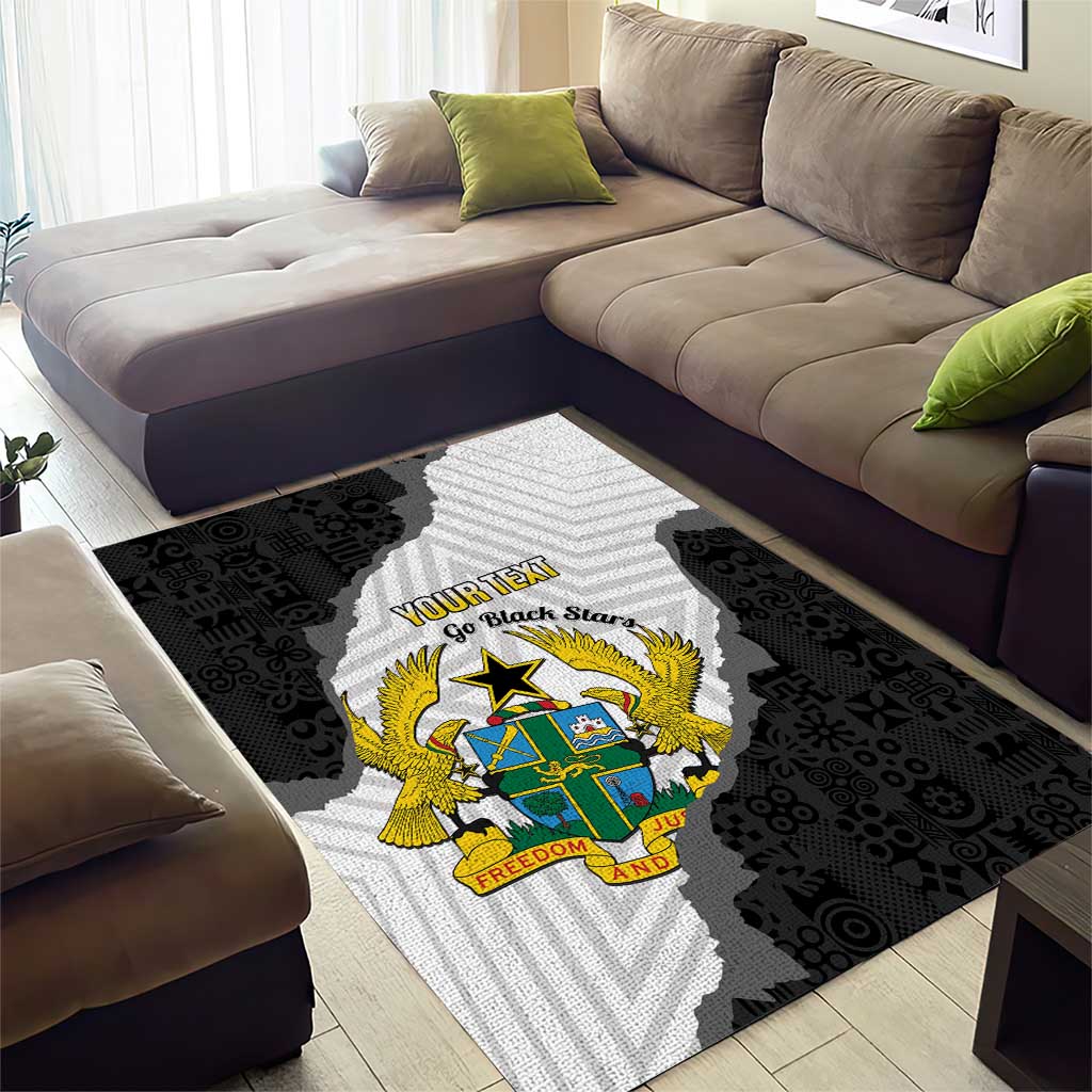 Custom Ghana Football Area Rug 2026 Go Black Stars Black Adinkra Pattern - African Pride