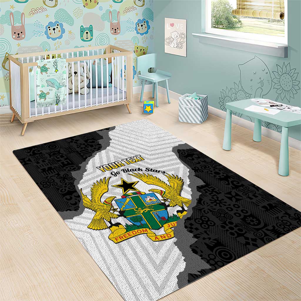 Custom Ghana Football Area Rug 2026 Go Black Stars Black Adinkra Pattern - African Pride