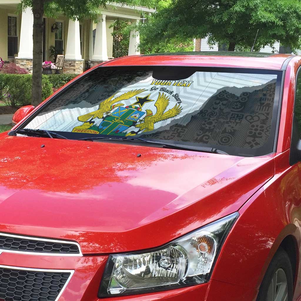 Custom Ghana Football Auto Sun Shade 2026 Go Black Stars Black Adinkra Pattern - African Pride