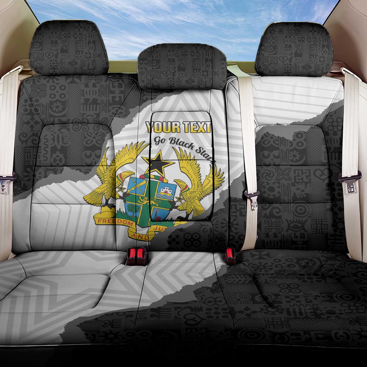 Custom Ghana Football Back Car Seat Cover 2026 Go Black Stars Black Adinkra Pattern - African Pride
