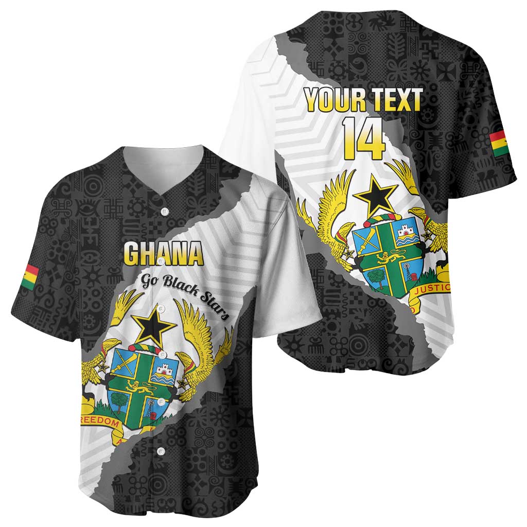Custom Ghana Football Baseball Jersey 2026 Go Black Stars Black Adinkra Pattern LT14