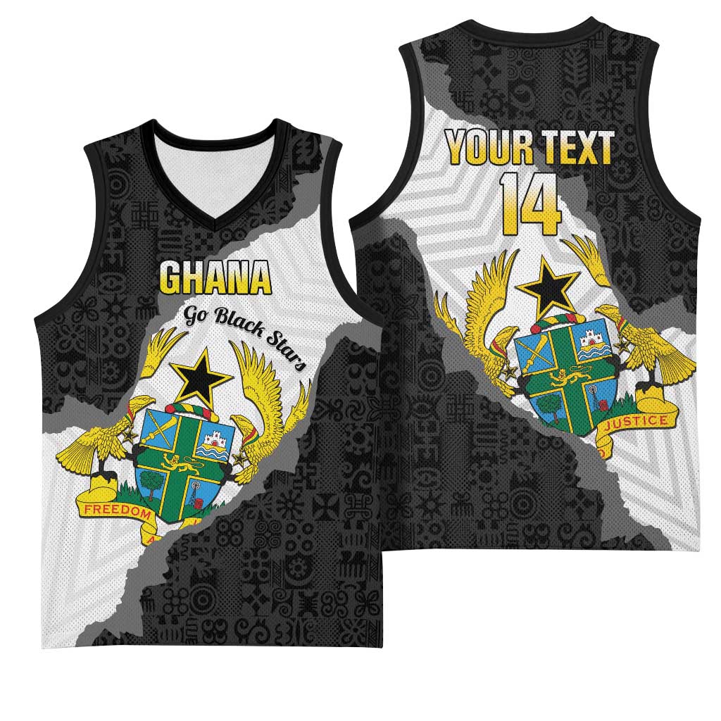Custom Ghana Football Basketball Jersey 2026 Go Black Stars Black Adinkra Pattern - African Pride