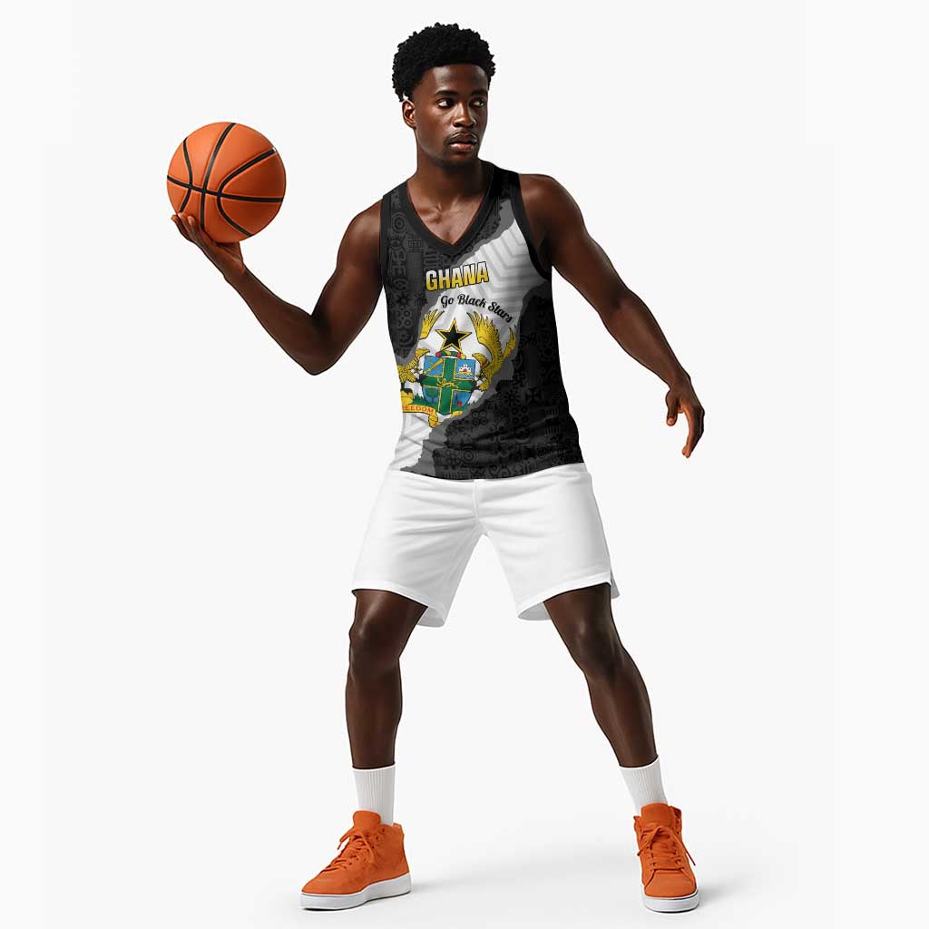 Custom Ghana Football Basketball Jersey 2026 Go Black Stars Black Adinkra Pattern - African Pride