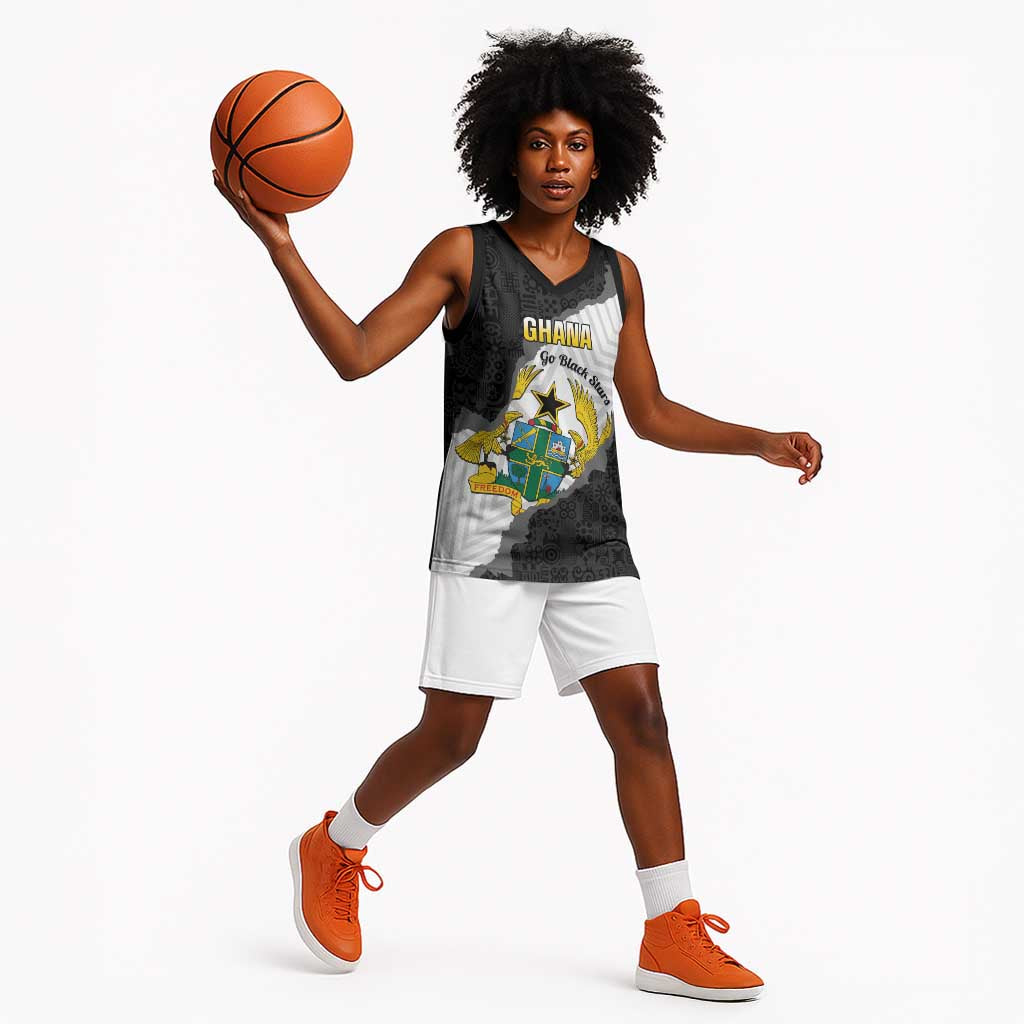 Custom Ghana Football Basketball Jersey 2026 Go Black Stars Black Adinkra Pattern - African Pride