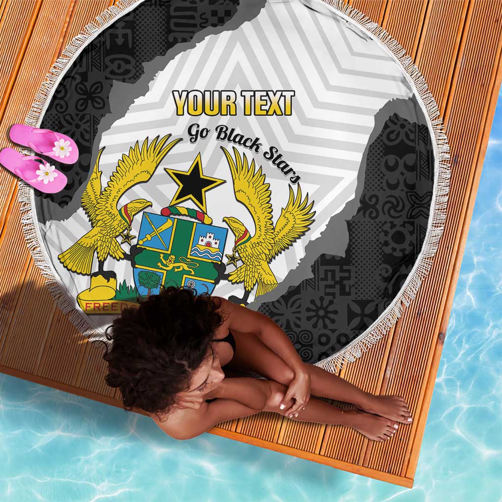 Custom Ghana Football Beach Blanket 2026 Go Black Stars Black Adinkra Pattern - African Pride