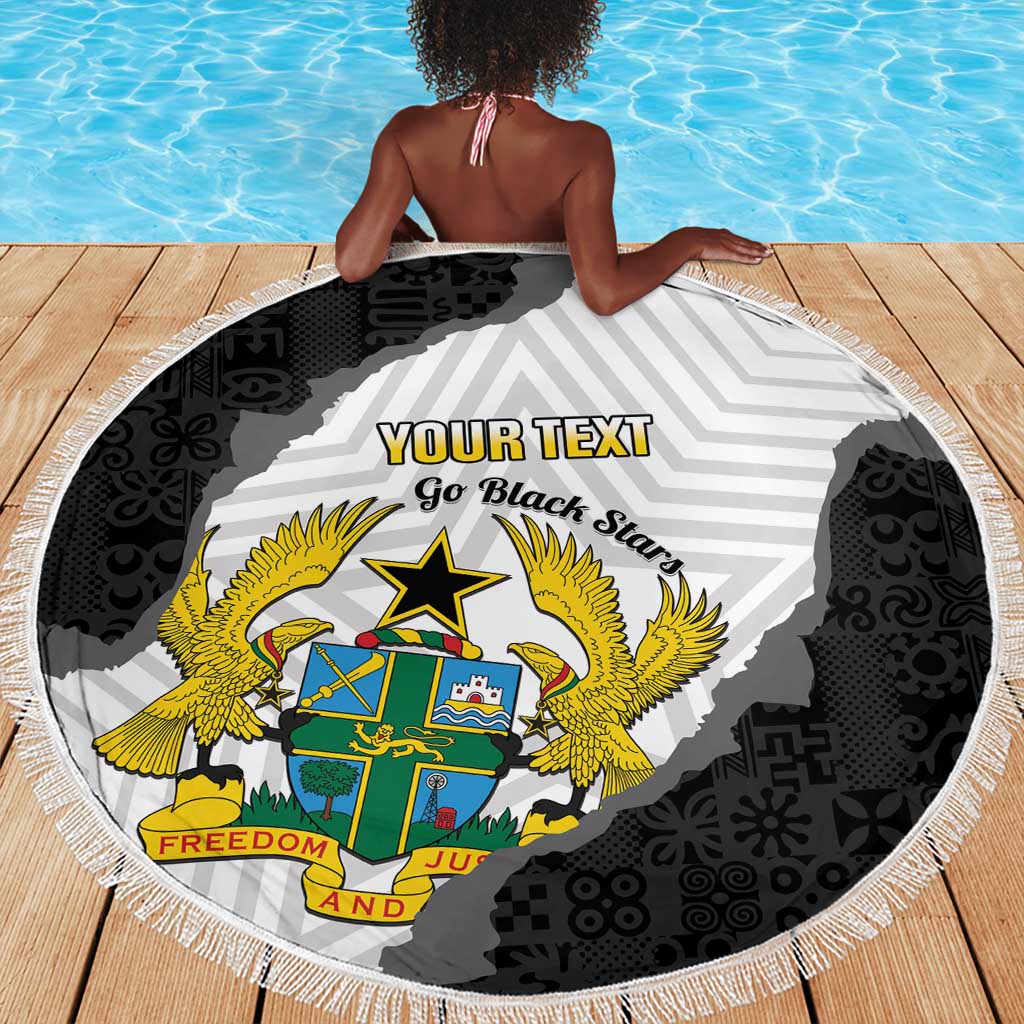 Custom Ghana Football Beach Blanket 2026 Go Black Stars Black Adinkra Pattern - African Pride