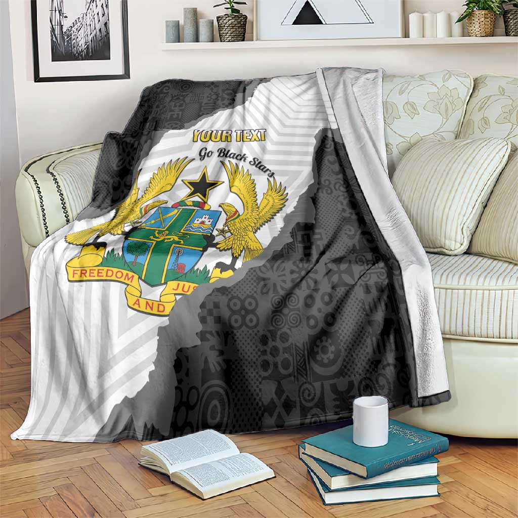 Custom Ghana Football Blanket 2026 Go Black Stars Black Adinkra Pattern - African Pride