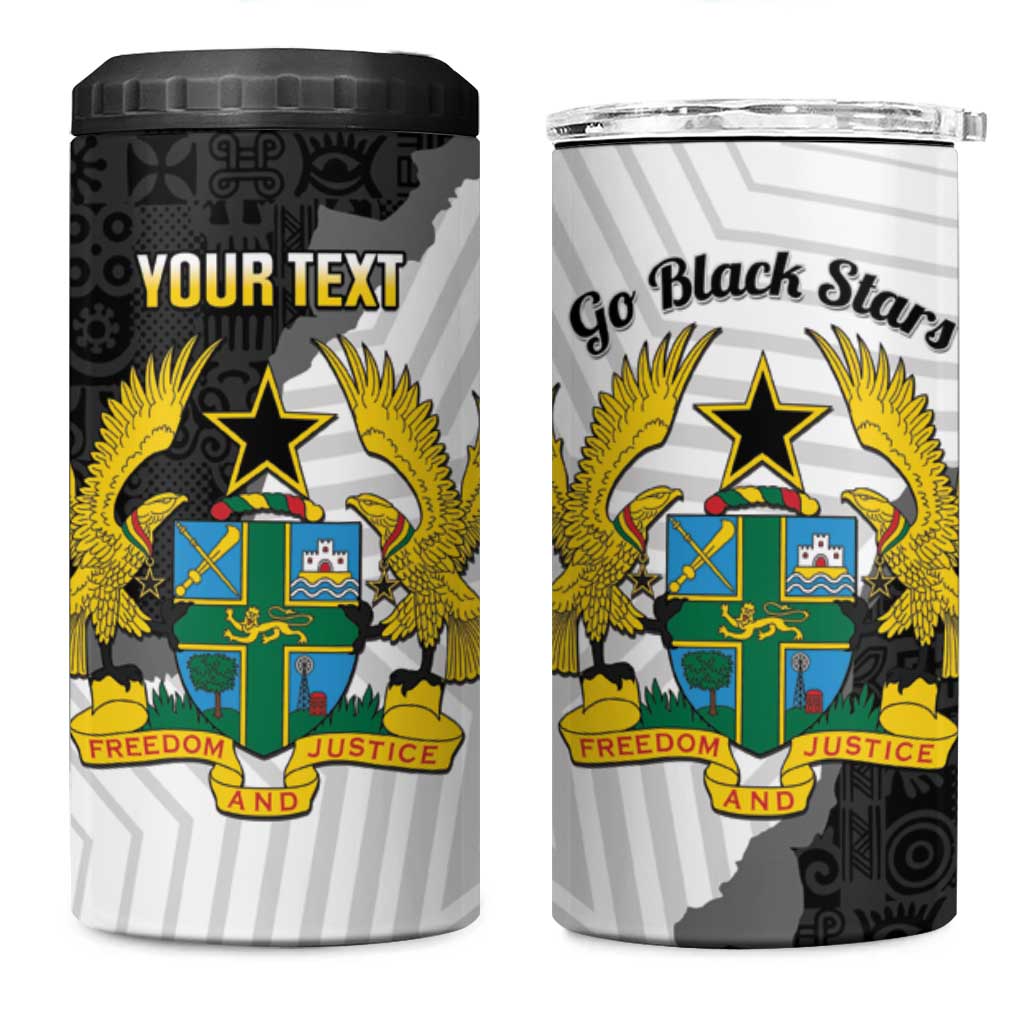 Custom Ghana Football 4 in 1 Can Cooler Tumbler 2026 Go Black Stars Black Adinkra Pattern - African Pride