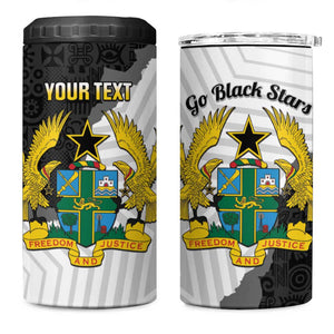 Custom Ghana Football 4 in 1 Can Cooler Tumbler 2026 Go Black Stars Black Adinkra Pattern - African Pride