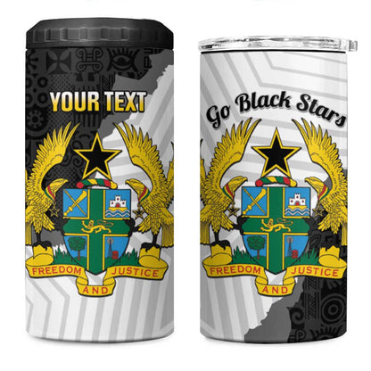 Custom Ghana Football 4 in 1 Can Cooler Tumbler 2026 Go Black Stars Black Adinkra Pattern - African Pride