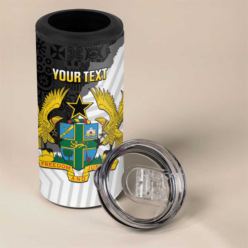 Custom Ghana Football 4 in 1 Can Cooler Tumbler 2026 Go Black Stars Black Adinkra Pattern - African Pride