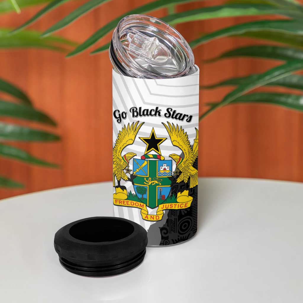 Custom Ghana Football 4 in 1 Can Cooler Tumbler 2026 Go Black Stars Black Adinkra Pattern - African Pride