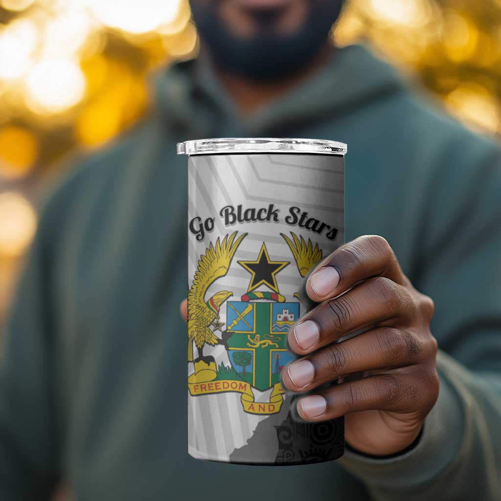 Custom Ghana Football 4 in 1 Can Cooler Tumbler 2026 Go Black Stars Black Adinkra Pattern - African Pride