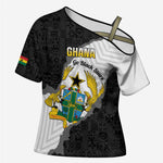 Custom Ghana Football Cross Shoulder Shirt 2026 Go Black Stars Black Adinkra Pattern - African Pride