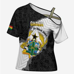 Custom Ghana Football Cross Shoulder Shirt 2026 Go Black Stars Black Adinkra Pattern - African Pride