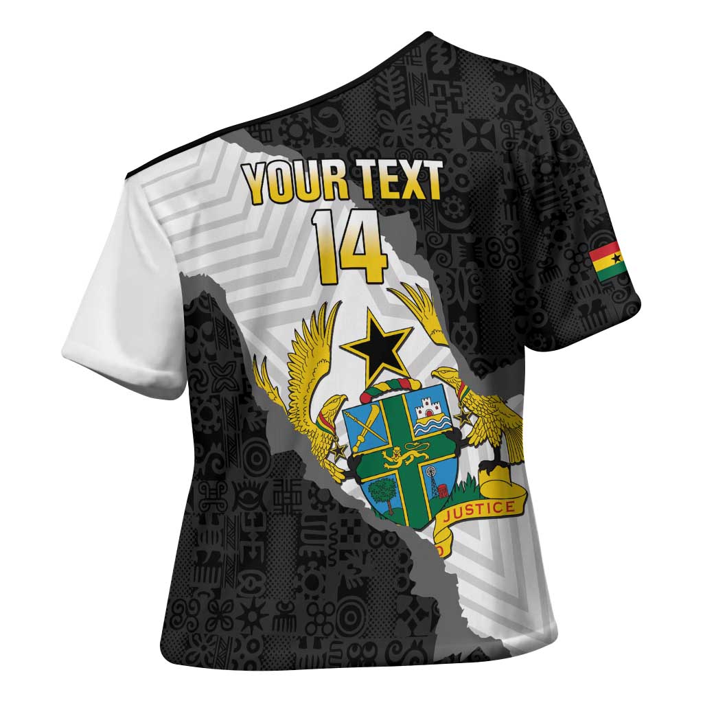 Custom Ghana Football Cross Shoulder Shirt 2026 Go Black Stars Black Adinkra Pattern - African Pride