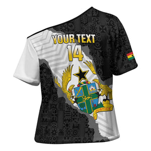 Custom Ghana Football Cross Shoulder Shirt 2026 Go Black Stars Black Adinkra Pattern - African Pride