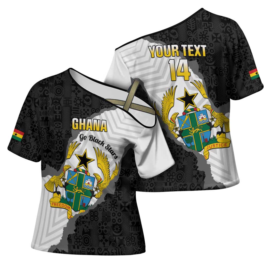 Custom Ghana Football Cross Shoulder Shirt 2026 Go Black Stars Black Adinkra Pattern - African Pride