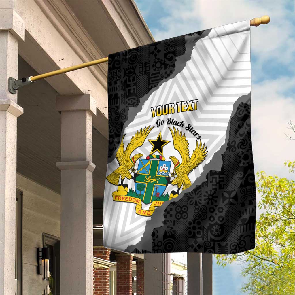 Custom Ghana Football Garden Flag 2026 Go Black Stars Black Adinkra Pattern - African Pride