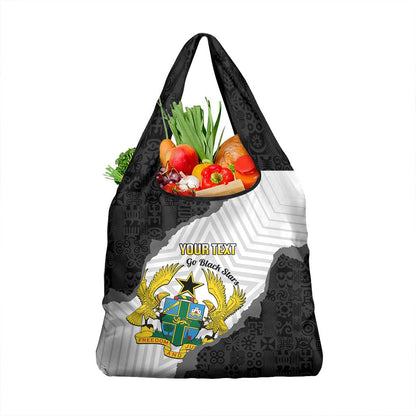 Custom Ghana Football Grocery Bag 2026 Go Black Stars Black Adinkra Pattern - African Pride