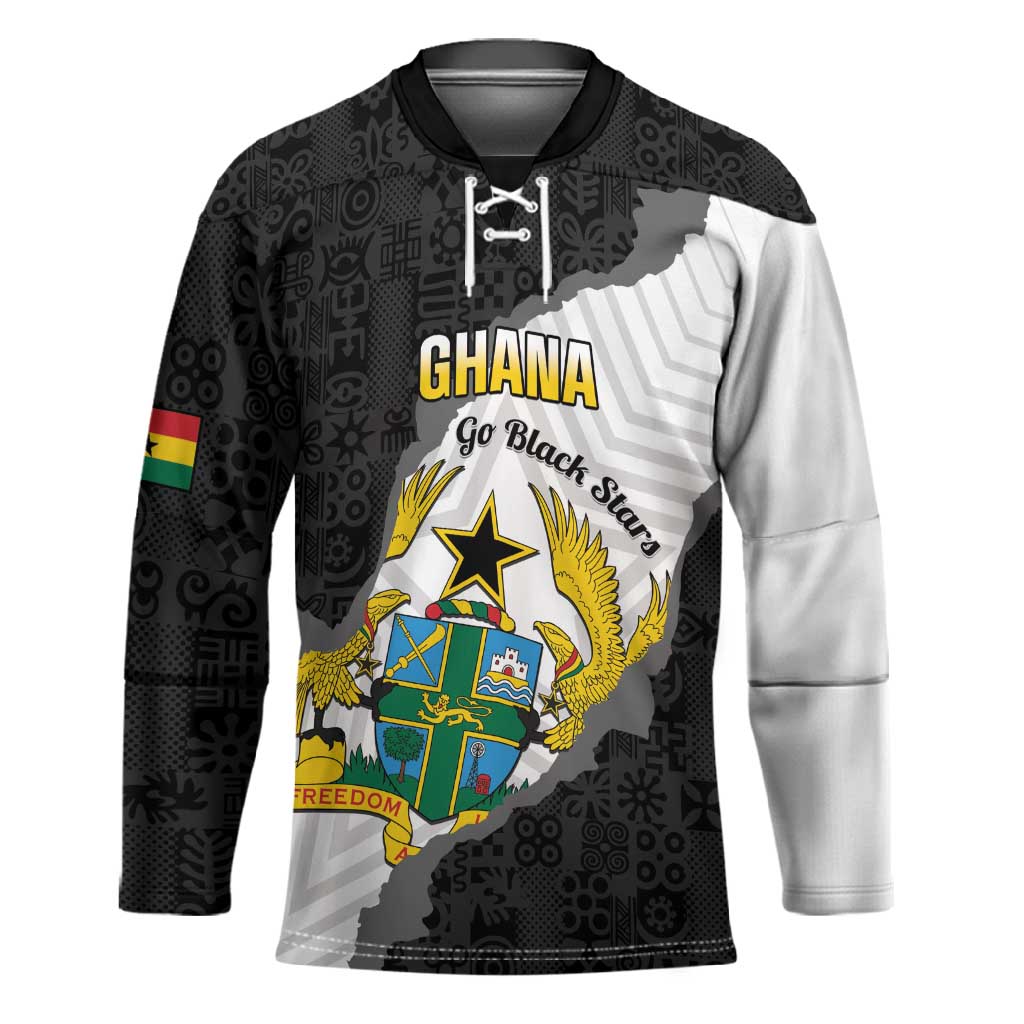 Custom Ghana Football Hockey Jersey 2026 Go Black Stars Black Adinkra Pattern - African Pride