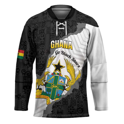 Custom Ghana Football Hockey Jersey 2026 Go Black Stars Black Adinkra Pattern - African Pride