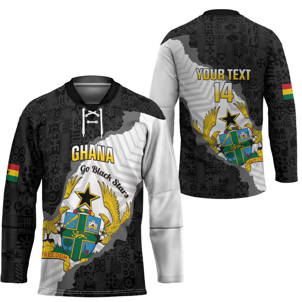 Custom Ghana Football Hockey Jersey 2026 Go Black Stars Black Adinkra Pattern - African Pride
