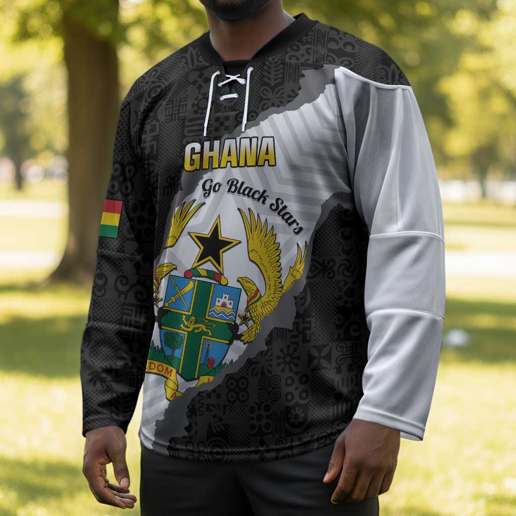 Custom Ghana Football Hockey Jersey 2026 Go Black Stars Black Adinkra Pattern - African Pride
