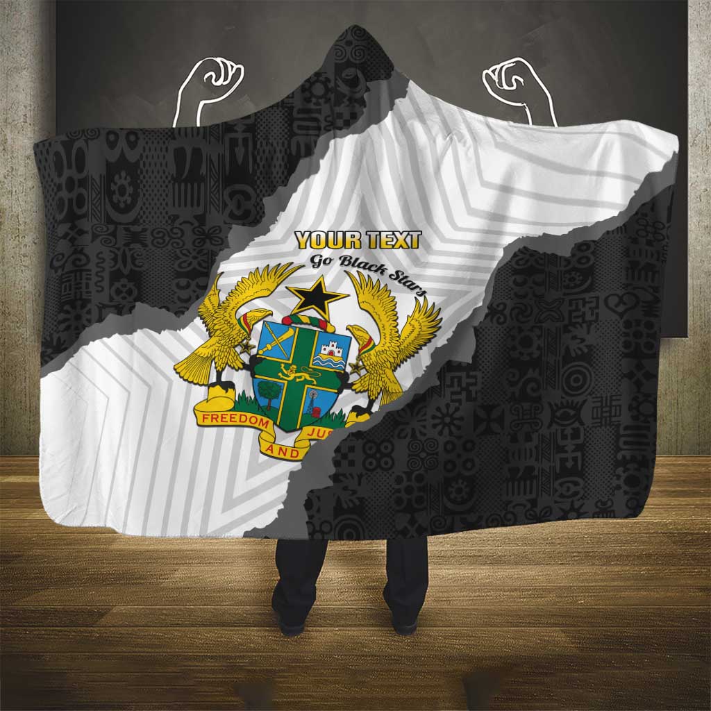 Custom Ghana Football Hooded Blanket 2026 Go Black Stars Black Adinkra Pattern - African Pride