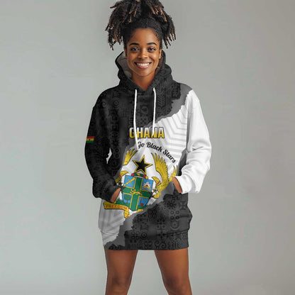 Custom Ghana Football Hoodie Dress 2026 Go Black Stars Black Adinkra Pattern - African Pride