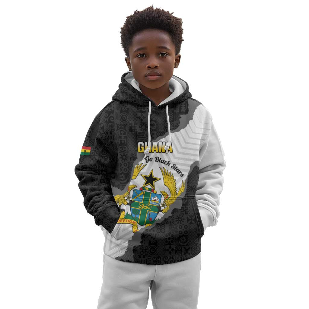 Custom Ghana Football Kid Hoodie 2026 Go Black Stars Black Adinkra Pattern - African Pride