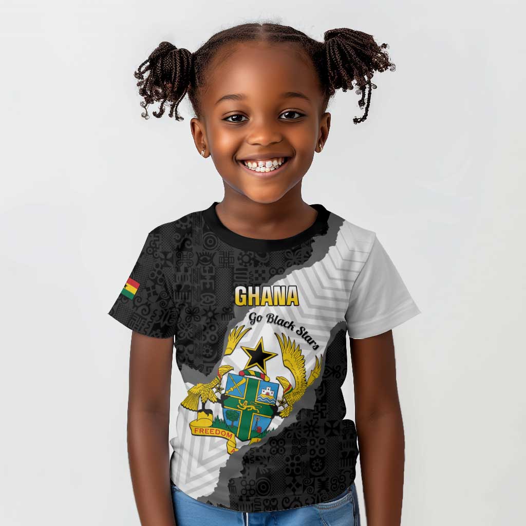 Custom Ghana Football Kid T shirt 2026 Go Black Stars Black Adinkra Pattern LT14