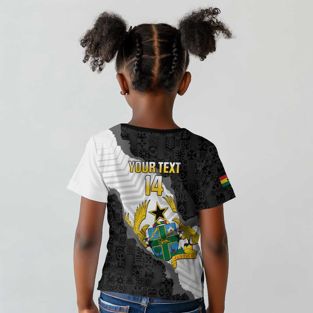 Custom Ghana Football Kid T shirt 2026 Go Black Stars Black Adinkra Pattern LT14