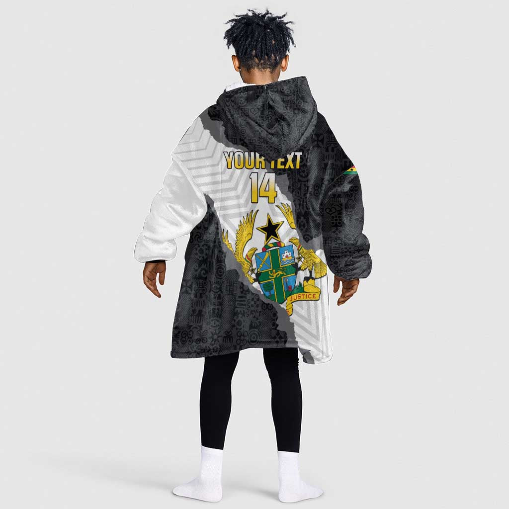 Custom Ghana Football Kid Wearable Blanket Hoodie 2026 Go Black Stars Black Adinkra Pattern - African Pride