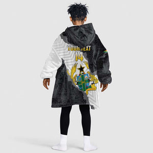 Custom Ghana Football Kid Wearable Blanket Hoodie 2026 Go Black Stars Black Adinkra Pattern - African Pride