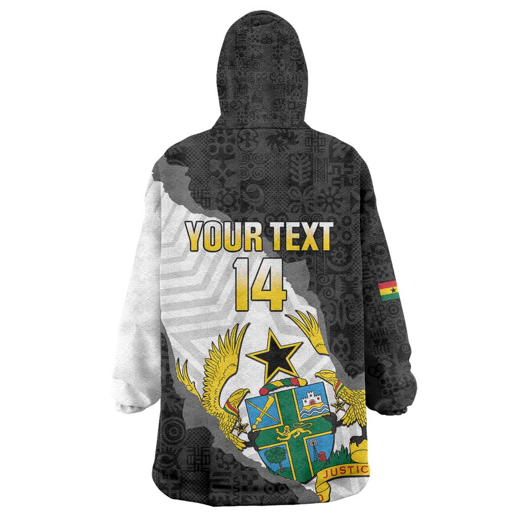 Custom Ghana Football Kid Wearable Blanket Hoodie 2026 Go Black Stars Black Adinkra Pattern - African Pride