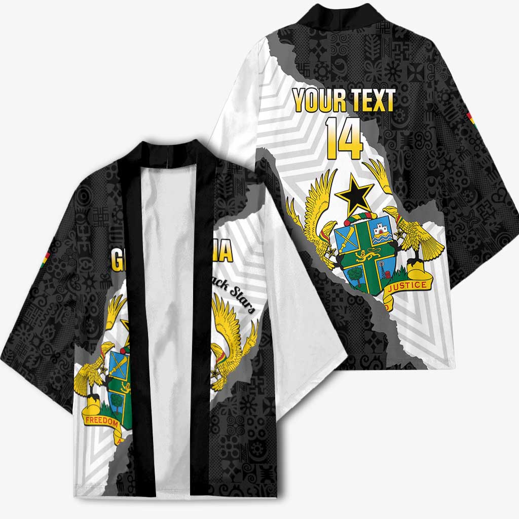Custom Ghana Football Kimono 2026 Go Black Stars Black Adinkra Pattern - African Pride