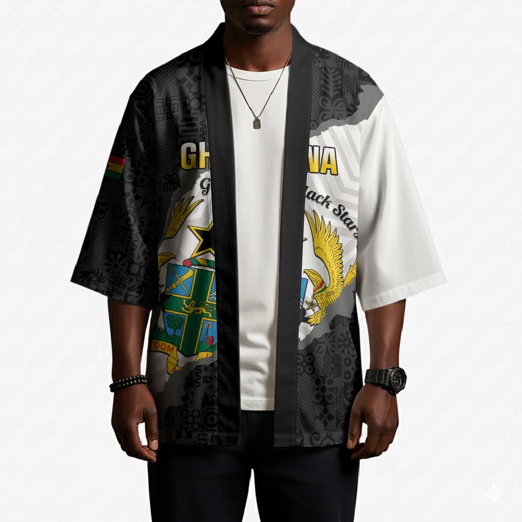Custom Ghana Football Kimono 2026 Go Black Stars Black Adinkra Pattern - African Pride