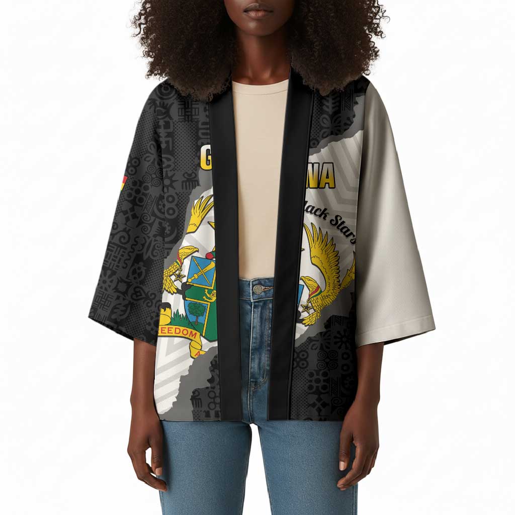 Custom Ghana Football Kimono 2026 Go Black Stars Black Adinkra Pattern - African Pride