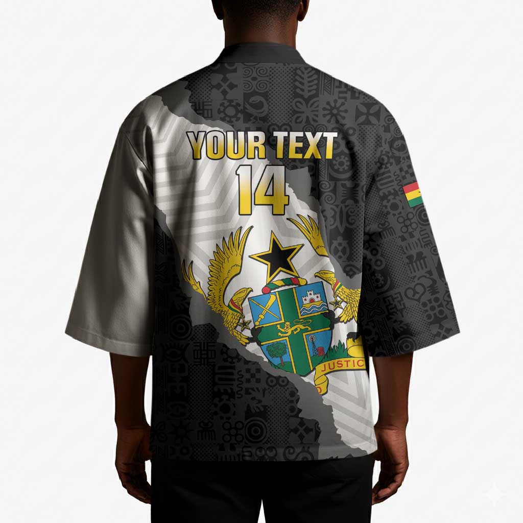 Custom Ghana Football Kimono 2026 Go Black Stars Black Adinkra Pattern - African Pride
