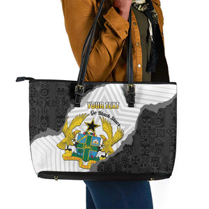 Custom Ghana Football Leather Tote Bag 2026 Go Black Stars Black Adinkra Pattern - African Pride