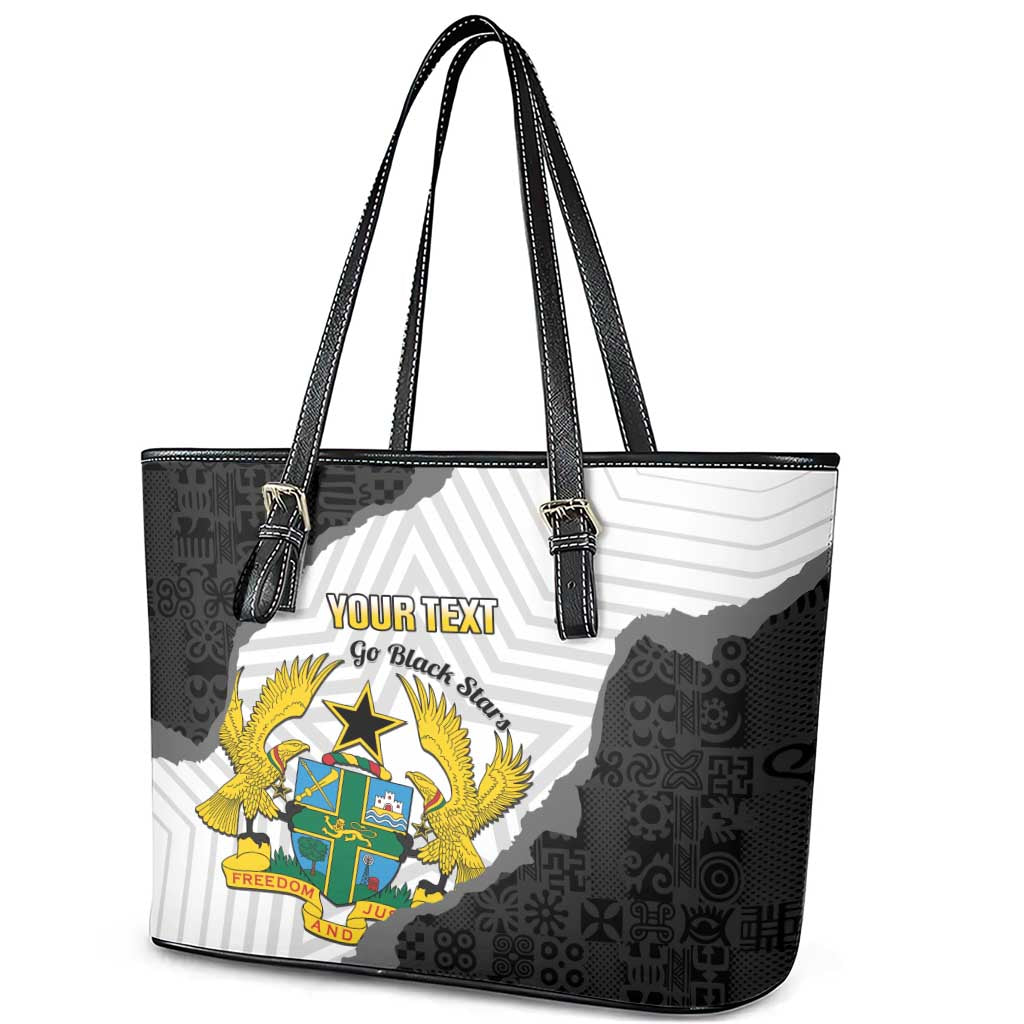 Custom Ghana Football Leather Tote Bag 2026 Go Black Stars Black Adinkra Pattern - African Pride