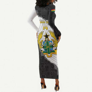 Custom Ghana Football Long Sleeve Bodycon Dress 2026 Go Black Stars Black Adinkra Pattern - African Pride