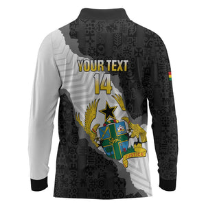 Custom Ghana Football Long Sleeve Polo Shirt 2026 Go Black Stars Black Adinkra Pattern - African Pride