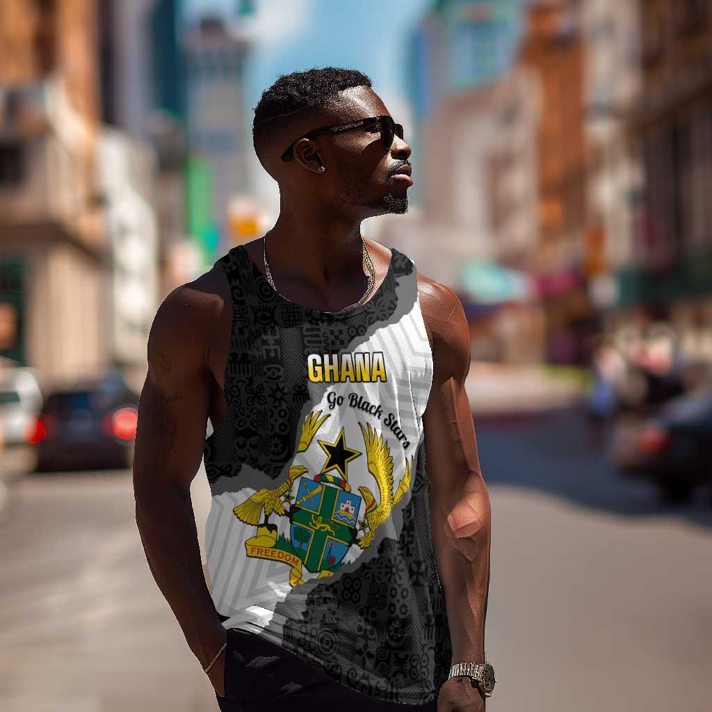 Custom Ghana Football Men Tank Top 2026 Go Black Stars Black Adinkra Pattern - African Pride
