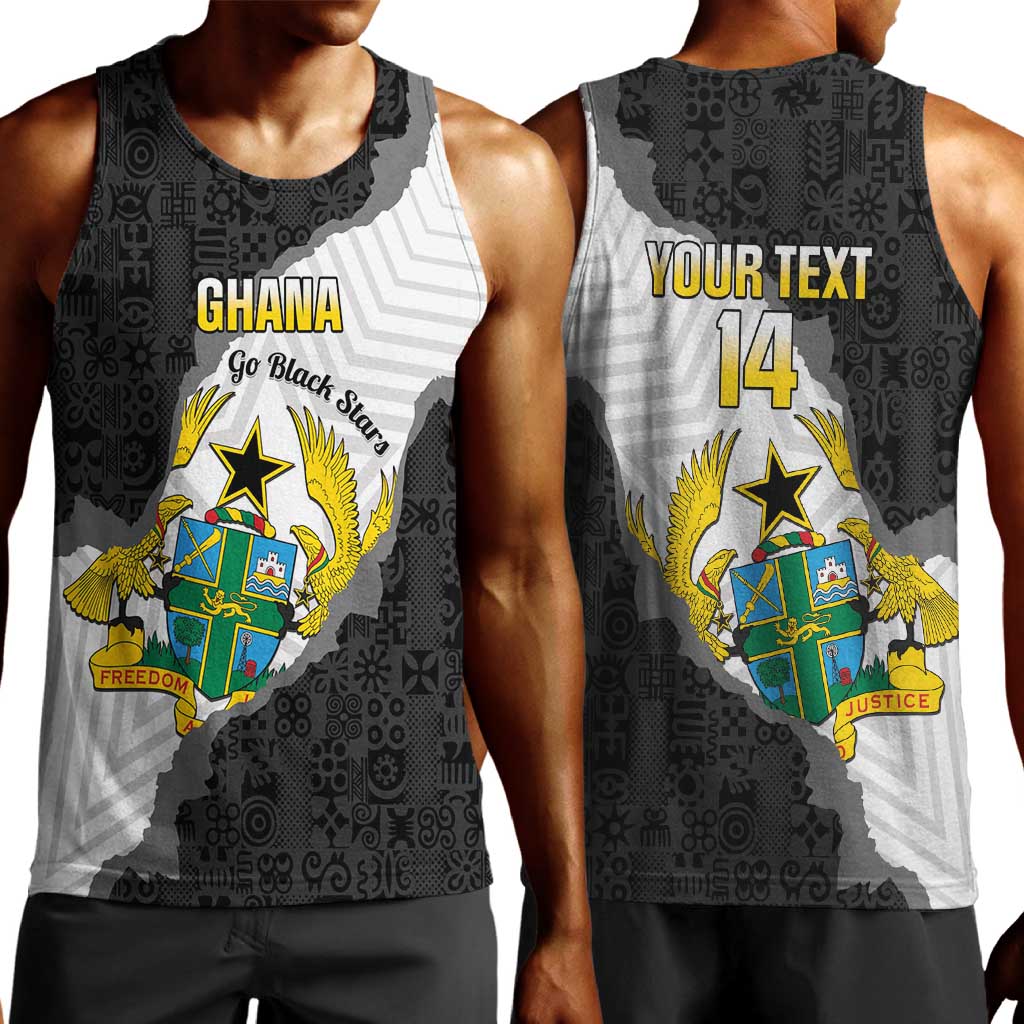 Custom Ghana Football Men Tank Top 2026 Go Black Stars Black Adinkra Pattern - African Pride