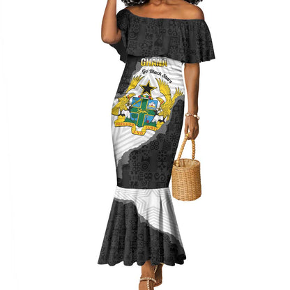 Custom Ghana Football Mermaid Dress 2026 Go Black Stars Black Adinkra Pattern - African Pride