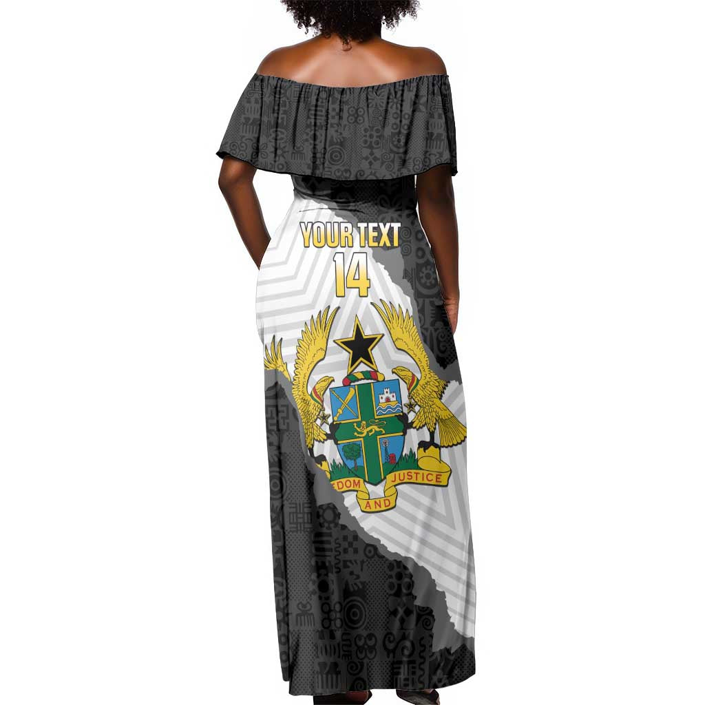 Custom Ghana Football Off Shoulder Maxi Dress 2026 Go Black Stars Black Adinkra Pattern - African Pride