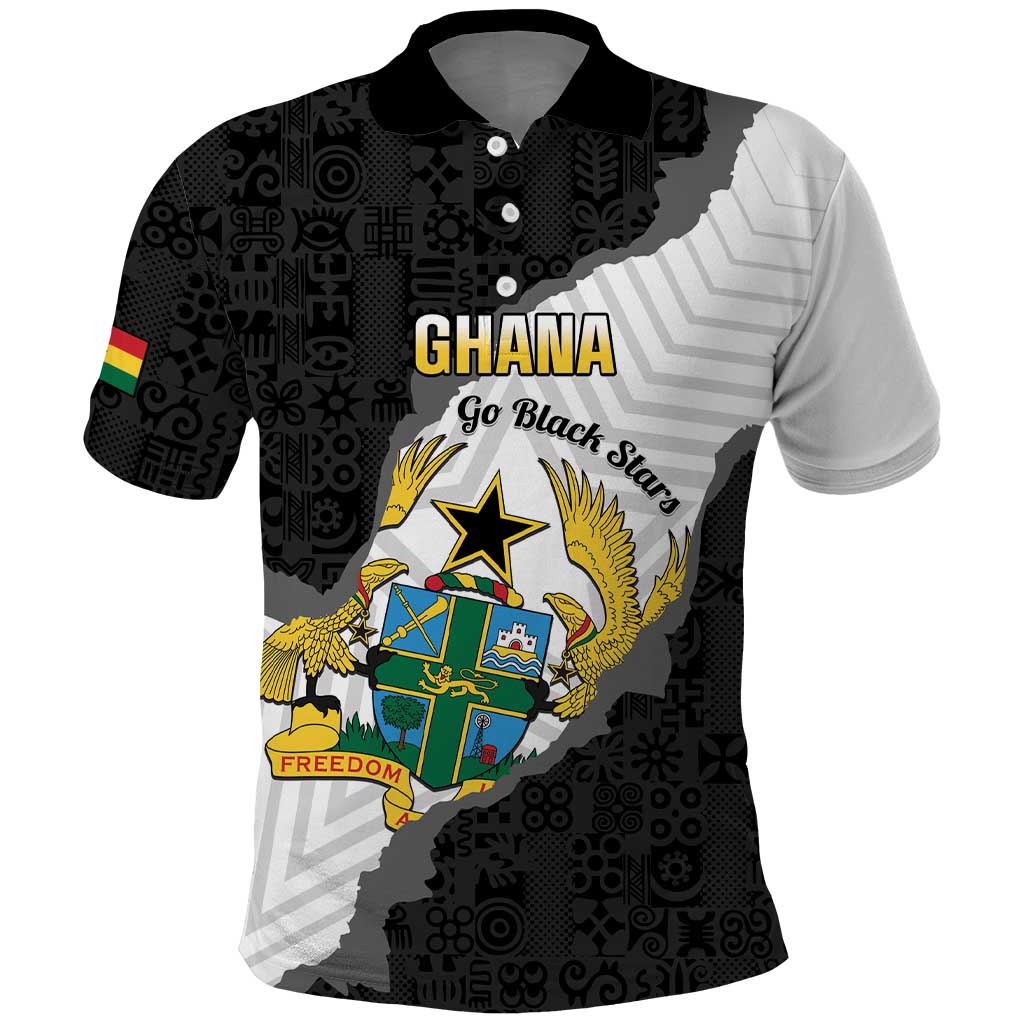 Custom Ghana Football Polo Shirt 2026 Go Black Stars Black Adinkra Pattern LT14