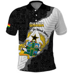 Custom Ghana Football Polo Shirt 2026 Go Black Stars Black Adinkra Pattern LT14